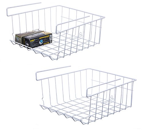 Lonian apilable cesta colgante, 2 cestas de almacenamiento de alambre colgantes debajo del estante, adecuadas para cocina, oficina, trastero, baño, armario