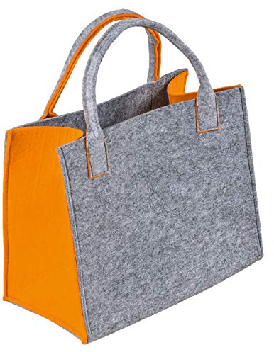 LA FIORE 24 Hochwertige Filztasche Einkaufstasche Damen Shopper Handtasche Henkeltasche Festivalbag hell grau-orange