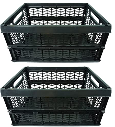 Novaliv Klappboxen faltbar stabil 2x 30L Schwarz Schwarz baskets Einkaufskiste Klappkisten Set Tragebox Aufbewahrung Einkaufskörbe Körbe Aufbewahrung Küche