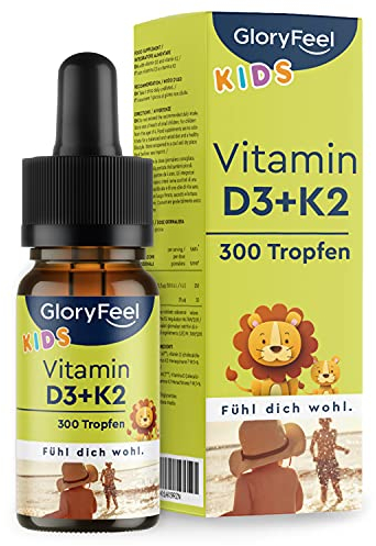 Vitamin D3 K2 Tropfen (10 Monate) - 100% Vegan für Kinder - Premium: K2VITAL® - 25µg Vitamin K + 500 IE D3 - Immunsystem, Knochen & Zähne* - Für Kinder ab 4 Jahren - Laborgeprüft, ohne Zusätze