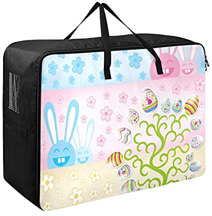 Moyyo Easter With Eggs Tree Bunny Laundry Bag Large Clothes Storage Bag with Zippers Handles Durable Nylon Home Storage Boxes Organizers Moving Bag for Bedding Toys Clothing Duvet Blankets Cushions