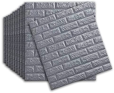 GDWD 10 Stück 3D Ziegel Tapete selbstklebende Wandpaneele, für Badezimmer, Schlafzimmer, Wohnzimmer, Balkon, Küche(77 x 70 cm) (Silber Grau)