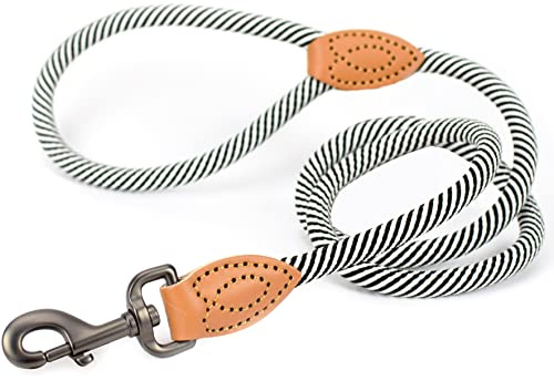 ne&no® Hundeleine (schwarz/weiß) Tauleine für Hunde I Trainingsleine für Hunde I Führleine rund, geflochten I Handschlaufe Seilleine Hund I Cityleine I 1.2m Dog Leash