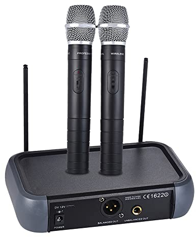Wireless Microphone Set, Dual Funkmikrofonen System mit zwei Mikrofonen und Receiver, VHF Dual Channel mit Echo-Funktion für Karaoke, Familienfeiern, Performance, Public Address