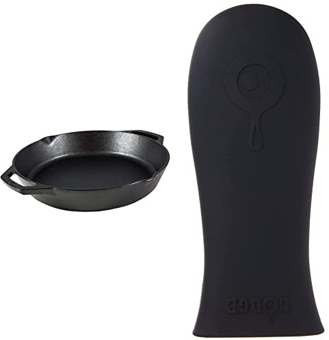 LODGE L10SKL 30cm / 12inch Double Handle Cast Iron Pan/Skillet, Black, 12-Inch & Classic Silicone Hot Handle Holder, Black