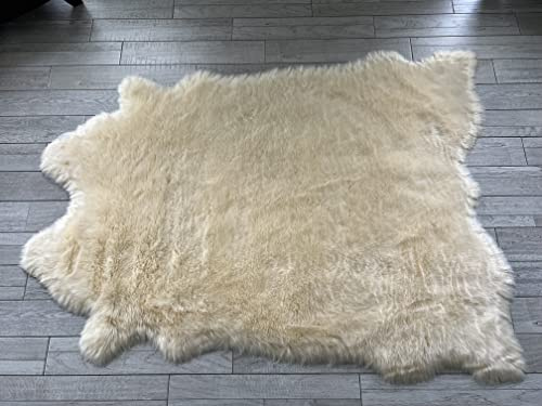 LAMBZY Faux Cowhide Rug - Soft Hypoallergenic Silky Shag Cute Cow Print Area Rugs | Luxury Modern Fluffy Carpet Runner Suitable for Bedroom, Office and Kids Room (Cream, 6'x7')