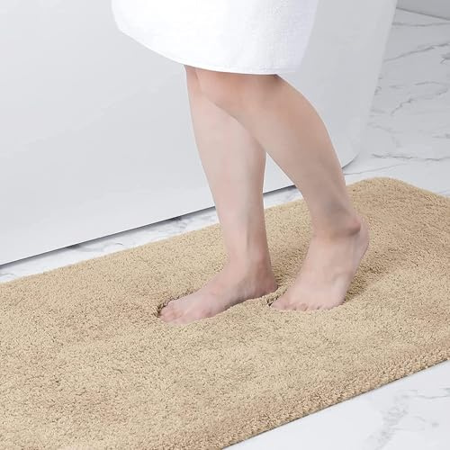 Homaxy Badezimmerteppich rutschfest Waschbar Badematte Weich Flauschig Badteppich Shaggy Hochflor Mikrofaser Badvorleger – 51 x 76 cm, Beige