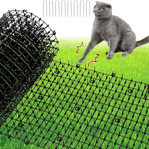 XFLYP Dornengitter Tier-Barriere, 200*30cm Katzen-Abwehrstreifen Tier-Barriere Katzenschreck Tierschreck, Anti-Katzen-Netzwerk Graben Stopper Prickle Strip Home Spike Matte mit 8 U-Förmig Erdanker