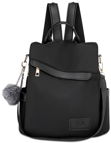DEEVORCA Eleganter Damen Rucksack – Wasserdichter Anti Diebstahl Cityrucksack Nylon viel Stauraum, Leicht & Stilvoll, 2 in 1 Rucksack Umhängetasche für Arbeit, Reisen & Freizeit (Elegantes Schwarz,L)