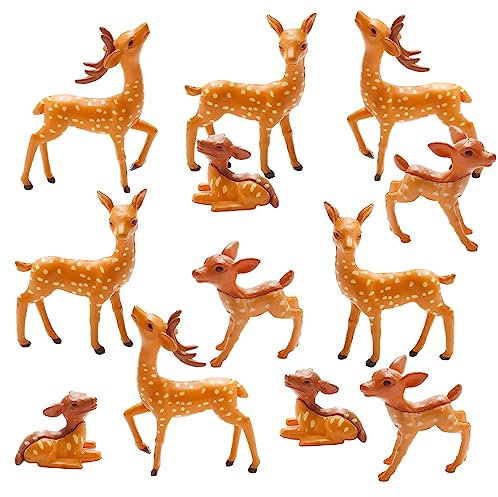 GW Box 12 Pcs Mini Reindeer Figures Deer Cake Topper Miniature Forest Animals Figures Set Realistic Woodland Animals Ornament