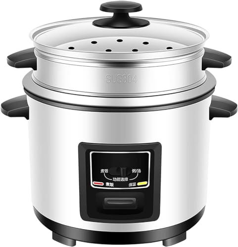 MISKYN Cuociriso in Acciaio Inox 304 Fodera Rimovibile Vaporiera per Riso con Funzione di Conservazione del Calore Coperchio in Vetro A Piena Vista,2l