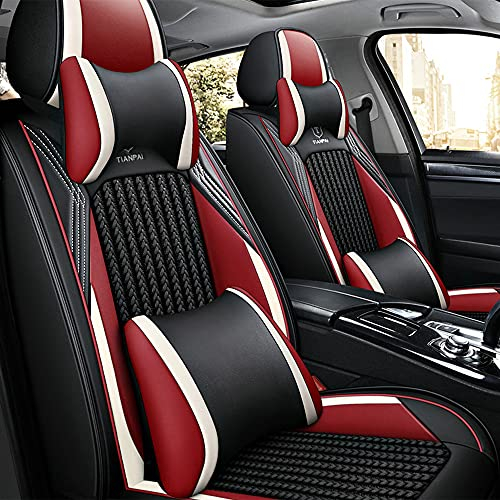 Awotzon Autositzbezug Für VW for Volkswagen T5 T6 multivan 5 Sitze Autositzbezüge Komplettset Allwetter Auto Sitzauflage Kunstleder sitzbezüge（Deluxe Edition Schwarz-Burgund）