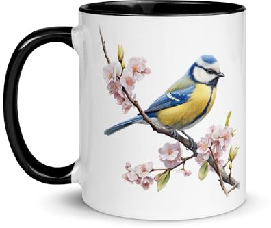 Chatcripant Taza Pájaros Silvestres – Petirrojo, Martín Pescador, Carbonero Azul, Golondrina y Colibrí – Taza de Café y Té 325 ml – Naturaleza y Ornitología – Idea de Regalo (Alionín)