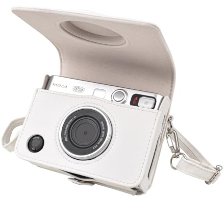 MUZIRI KINOKOO Case for Fuji Instax Mini EVO Instant Camera - PU Leather Mini EVO Protective Case in Lychee Texture Horizontal Style - with Adjustable Shoulder Strap - White