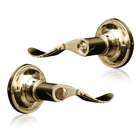 XFORT Cabriole - Juego de pomos de privacidad de latón pulido, perilla de puerta con cerradura para puertas internas de madera de baño, juego completo con pestillo tubular