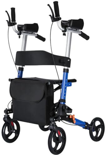 Deambulatore Rollator Pieghevole,alluminio Rollator,deambulatore da esterno,Altezza regolabile Girello alla deambulazione a 4 ruote,Per esterno e interno blue