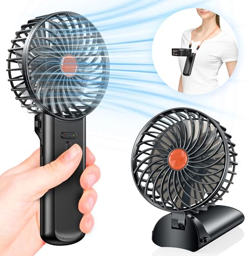 Mini Ventilateur Portable Silencieux Rechargeable - Petit Ventilo Batterie Ventilateurs Portatif USB Table Fan Main Ventillateur de Poche avec 4 Vitesses et 7 Lames Pour Voyage Bureau Maison (noir)