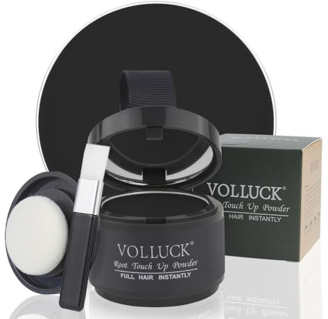 VOLLUCK Ansatzpuder – Deckt graue Haare & kaschiert lichte Stellen, Langanhaltende Abdeckung Haaransatz Puder für Männer & Frauen – einfache Anwendung & Natürliches Finish (Dunkles Schwarz)