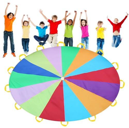 Gupcaqosjw Schwungtuch Kinder | 3 M Bunter Fallschirm | Regenbogen Schwungtuch Groß | Spielfallschirm Mit Griffen, Für Schule Familie Outdoor Pädagogisches Sportspiele Kooperative