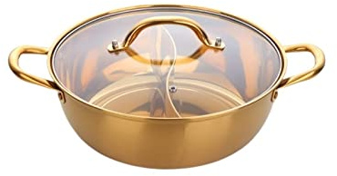 HAODUOO Glaskochtopf Hot Pot Cooker Hot Pot Zwei-in-Eins-Edelstahl Goldener Chongqing-Fleisch-Induktions-Hot Pot mit separatem Herdgriff