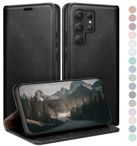 HUOUH für Samsung Galaxy S25 Ultra Hülle mit RFID Schutzhülle aus Lederhülle Handyhülle,Kartenfach Leder ständer Handy hülle,360 Grad Schutz Cover für Samsung S25 Ultra Klapphülle Wallet Case Schwarz
