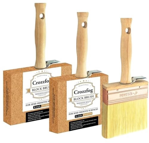 Crozzfog Deckpinsel, 3 Stück, Blockpinsel in 3 Größen, (10,2 cm, 12,7 cm, 15,2 cm), Fleckenpinsel für Holz, Zaunpinsel, Deckfleckenapplikator, Holzbeizenpinsel, großer Pinsel, Pinsel für Wand