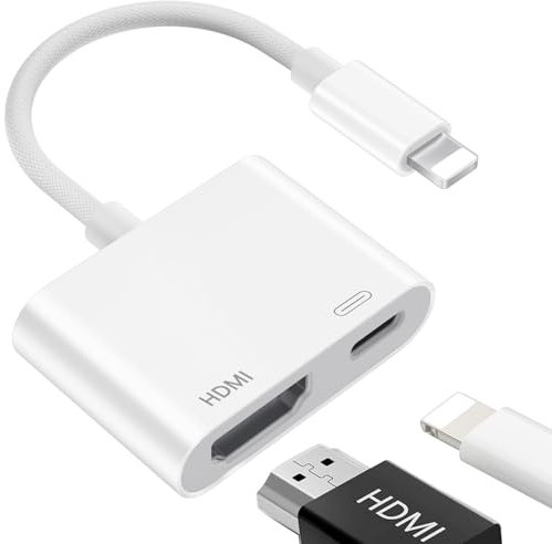 Lightning to HDMI Adapter【Apple MFi Certified】 HDMI Adapter for iPhone/iPod, 1080P HD Digital Video& Audio Sync Screen Converter for iPhone, Pod, HDTV/Projector/Monitor Support All iOS