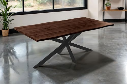 SAM Esstisch Josy | 200 x 100 cm | Holz Nussbaum-Optik | Spider-Gestell Metall schwarz | 40 mm Tischplatte mit Baumkante | Tisch für Esszimmer & Küche