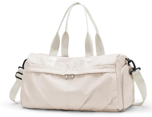 HYC00 Sport Duffel Bag Damen Sporttasche mit Schuhfach Reisetasche Damen Weekender Travel Bag Handgepäck Tasche Fitnesstasche Schwimmtasche Trainingstasche Übernachtungstasche,Beige