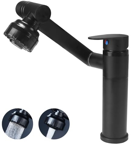 VirtuGro Wasserhahn Küche Flexibel 360° Drehbar Wasserhahn Bad 2 Modi der Wasserabgabe Waschtischarmatur mit Sprudelfunktion Küchenarmatur mit Brause Edelstahl für Bad und Küche (Schwarz)