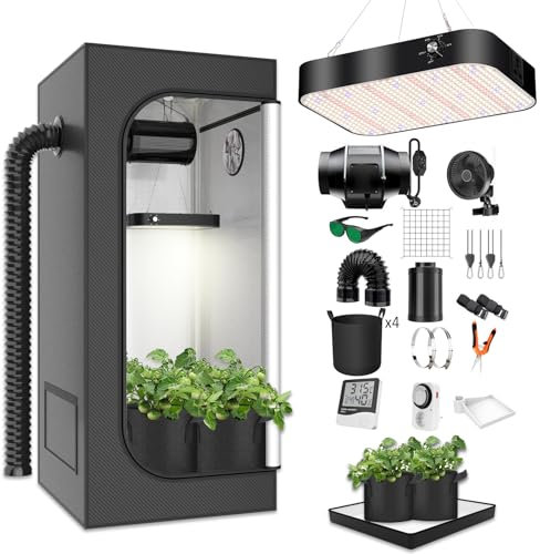 MODVKVK Grow Box 100x100x200cm Growbox, lampada da coltivazione a LED dimmerabile a spettro completo da 200W, kit completo per tenda da coltivazione Set completo per tenda da coltivazione idroponica