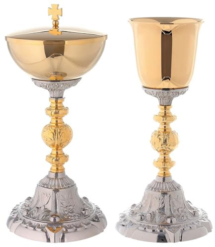 Holyart Calice et ciboire Bicolores Base Baroque Laiton doré 24K, Ciboire