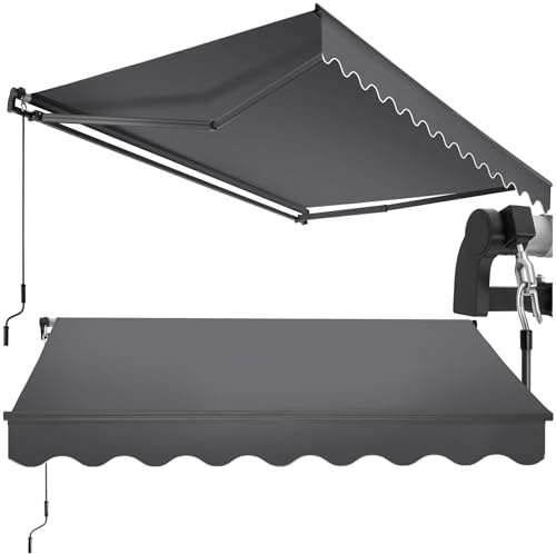 tectake® toldo retractil con Brazos articulados, fácil de Manejar con manivela, Estructura de Aluminio y Acero, Ideal para terraza, toldo Exterior, toldos Exterior terraza - 250x200 cm Gris Oscuro