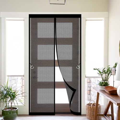 Mosquitera Puerta Magnética 97 x 204 cm Mosquiteras para Puertas Fácil Instalación Mosquitera Magnética para Puerta No Requiere Herramientas para Salón Dormitorio, Negro