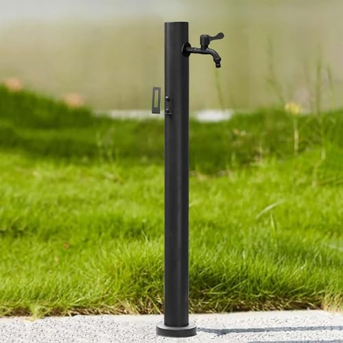 Renmlion Colonne d'eau en Acier Inoxydable pour Jardin extérieur, Robinet Noir sur Pied avec Robinet, Fontaine décorative à Fixation au Sol(Height 95cm/37.4in)