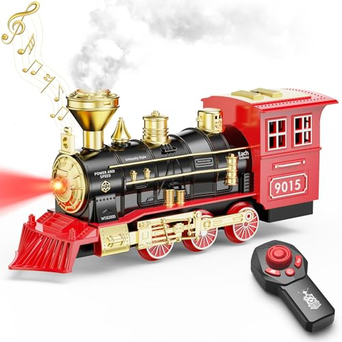 Hot Bee Fernbedienungs Zugspielzeug für Kinder Jungen, Zug mit Dampf Licht und Klang, Modell Elektrischer Zug, 3 4 5 6 7 8+ Jahre Kinder Jungen Mädchen, Train Set Engine