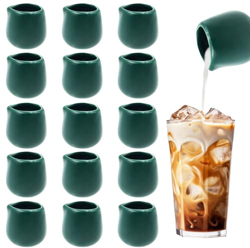 16Pcs Mini Ceramic Milk Jugs 50ml, Small Porcelain Creamer Pitchers | for Coffee Latte Milk Frothing & Pouring, Handle-Free Design, Sauce Jugs for Espresso, Creamer, Gravy, Syrup, Dessert (Green)
