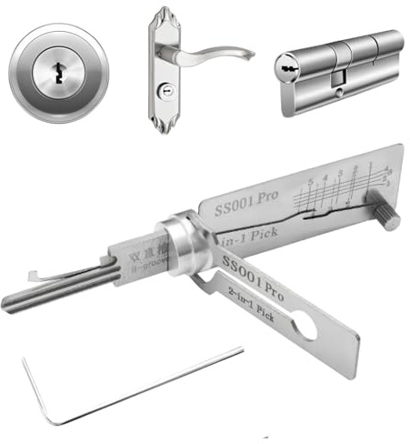 SS001 Pro Stainless Steel Key Decoder,2 in 1 Pick and Decoder Tools for Door Lock,Lock Picking Set for Beginners,Stainless Steel Lo/ck Picking Kit,Lo/ck Pick De/Coder for Auto,Master Key De/Coder
