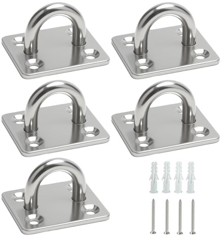 TNSLAND 5 piastre oculari in acciaio inox, ganci da soffitto in acciaio inox 304, piastra oculare con occhiello, per fissaggio a parete, fissaggio a soffitto, gancio da parete, gancio