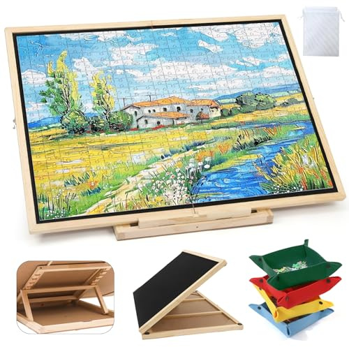 Wdmiya Tavolo per Puzzle Pieghevole da 1500 Pezzi, Tavola Puzzle Rotante a 360° con 4 Contenitori, Tavolo Puzzles Inclinabile in Legno per Adulti,Tavolos Puzzles Girevole, Facile da Riporre