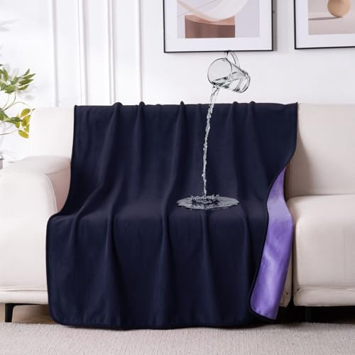 QIYI wasserdichte Decke für Bett Sofa Couch, 102x153cm, Dunkellila/Helllila | Wendbare fleckenresistente Fleece-Kuscheldecke, auslaufsichere wasserdichte Hundedecke, waschbare Outdoor-Campingdecke