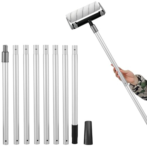 3m Paint Roller Extension Pole, 8-Section Aluminum Alloy Telescopic Pole, Extendable Roller Pole with Tapered Adapter Extension Pole for Painting, Gutter Cleaning Tools
