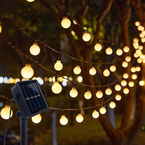ENLACE Solar Lichterkette Außen, 6,5M 30 LED Kugel Lichterkette Warmweiß, 8 Modi, Kugeln Solarlichterkette für Hochzeit, Party, Garten, Balkon, Camping, Terrassen, Weihnachten Dekoration