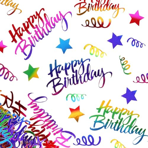COMOOKA 100 Stück Happy Birthday Konfetti Bunt mit Luftschlangen & Sternen | Streudeko Geburtstag mit Luftschlangen & Stern Motiven, Geburtstagsdeko Tisch, Happy Birthday Tischdeko Geburtstag