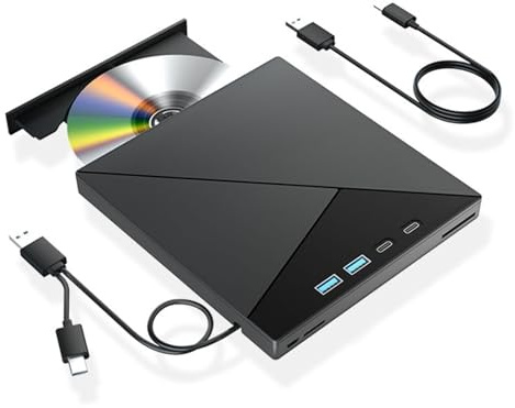 TUdcgjSXF 7 in 1 External Drive USB3.0 Burner CD DVD +/-RW Player with SD/TF Ports 4k Optical Compatible with Windows