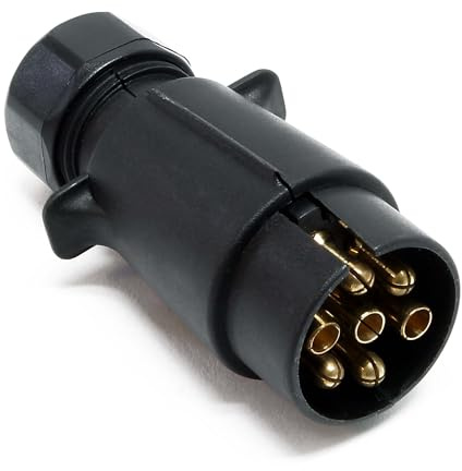 WilTec Adaptateur Prise remorque avec 7 Broches – 12 V – en Plastique – Feux Stop Feu Plaque Immatriculation Clignotant Brouillard – Éclairage Sécurité routière de véhicules