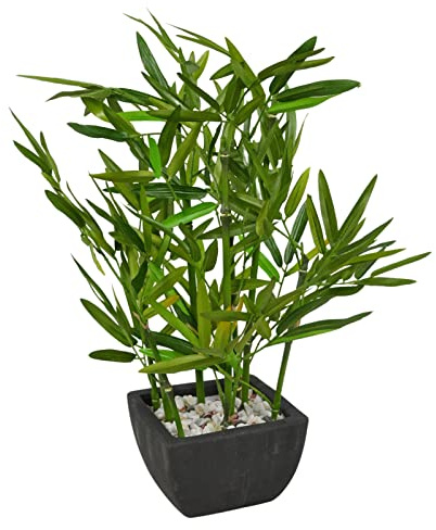 Westcharm 18 inch Faux Bamboo Plant - Lush Artificial Bamboo in Black Polyresin Pot with Decorative River Stones for Home Office Kitchen Living Room Countertop Mantel