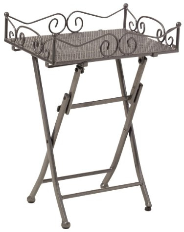 greemotion sidobord Toulouse i järngrått, lättvikts utebord i elegant design, trädgårdsbord med praktiska justerbara fötter, bistrobord med avtagbar bricka