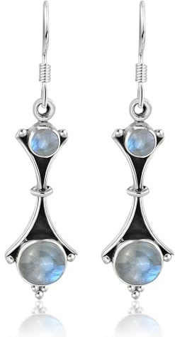 UNIQUE GEMS Damen Ohrhänger 925 Sterling Silber echter Mondstein 5.2 Karat Jugendstil Silberohrringe in Juweliers- Qualität