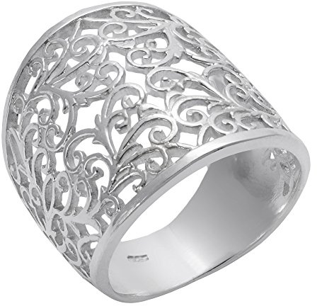 Silverly Sterling Silver Floral Vine Filigree Statement Ring for Women - Wide Band With Spiral Openwork - Nature-Inspired 925 Silver Ring - Fairytale Cottagecore Jewellery - Ornate Lace-Like Design